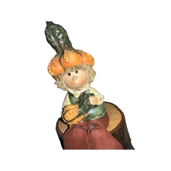 Fall/ Autumn Decor- Children with gourd Hats Sitting on Logs - Picture 4 of 9